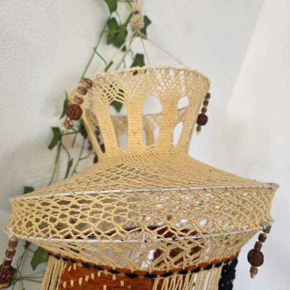 Vintage Handmade Boho Crochet Round Suspension Lampshade Lantern - Picture 4 of 8